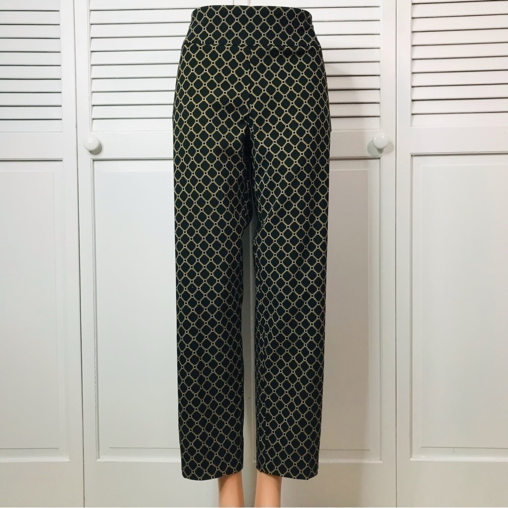 ZAC & RACHEL Black Gold Chain Print The Ultimate Fit Pull On Pants Size 10